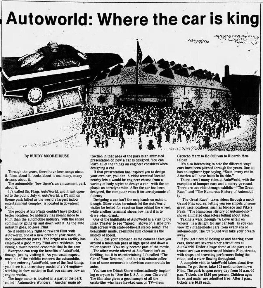 AutoWorld (Six Flags AutoWorld) - 1984 Livingston County Daily Article (newer photo)